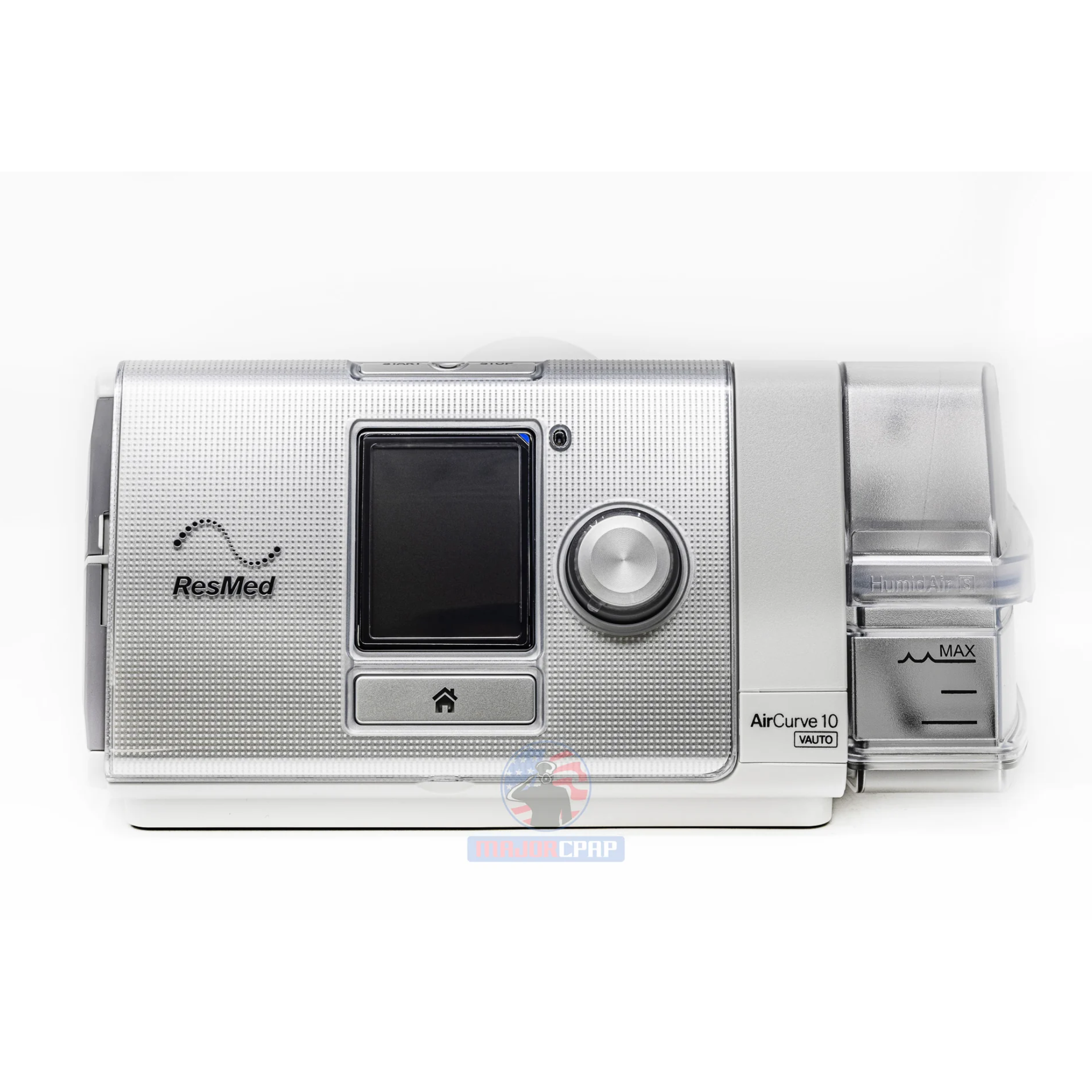 ResMed AirCurve 10 CPAP machine on a white background