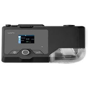 A modern design Luna II CPAP machine with a carry case, tubing, and power supply. The CPAP machine has a digital display and control buttons on the front.